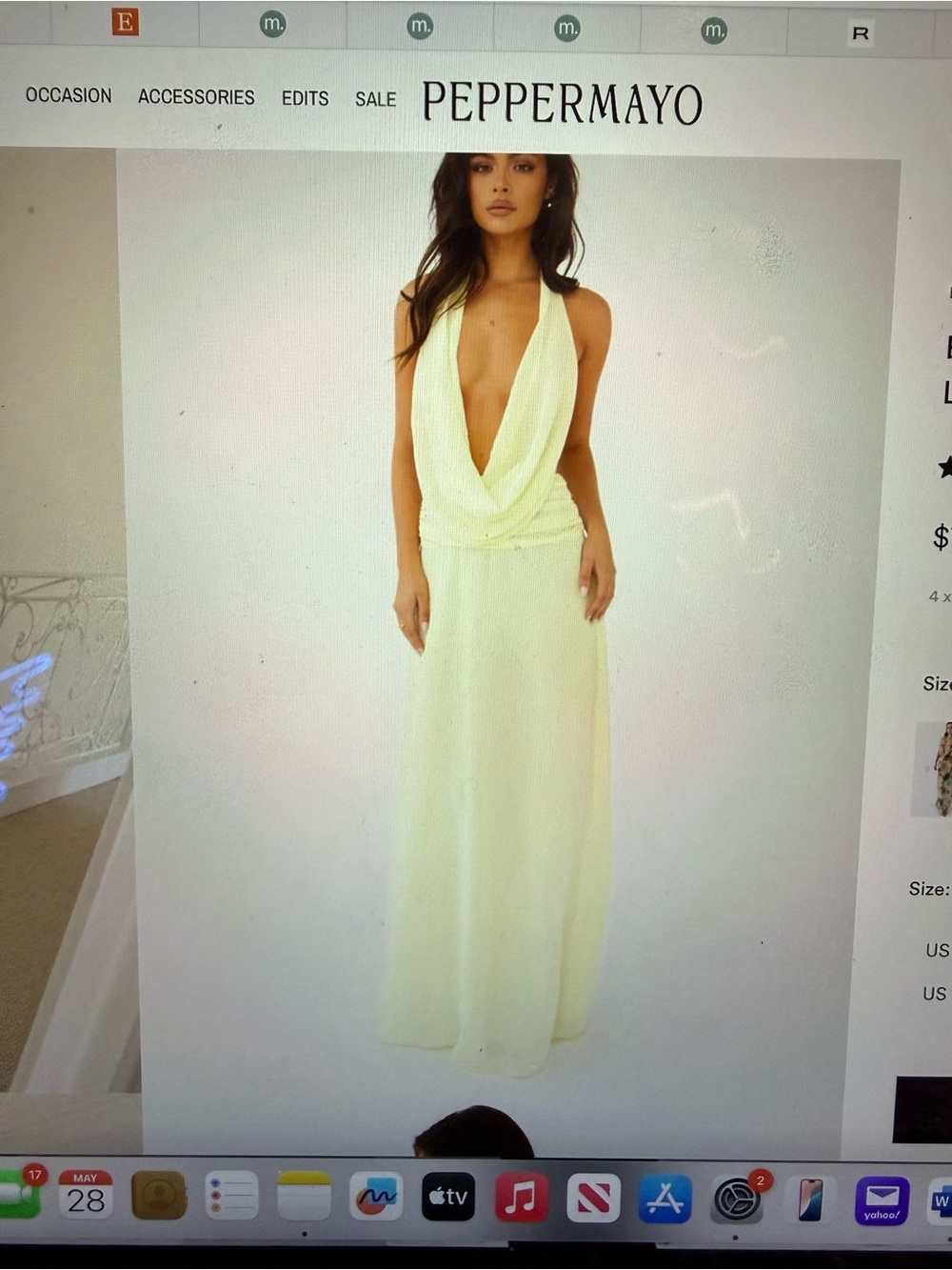 Peppermayo Pale Yellow Backless Cowl Front Maxi Dress